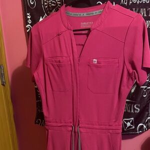 Fabletics Vibrant Pink Short Sleeve scrub Jumpsuit